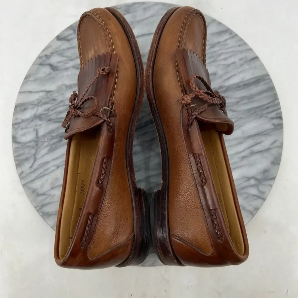 Allen Edmonds Mens 9 Loafers Brown Leather Nottingham Flap Slip On Shoes